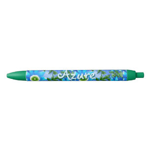 Floral Abstract Blue Green Flowers Personalised Ink Pen