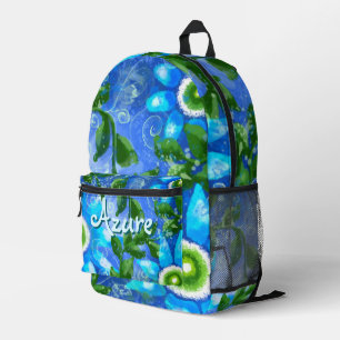 Floral Abstract Blue Green Flowers Personalised Printed Backpack