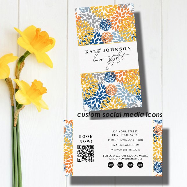 Floral Abstract Bright Salon Hair Stylist Makeup  Business Card (Floral Abstract Bright Salon Hair Stylist Makeup Business Card)