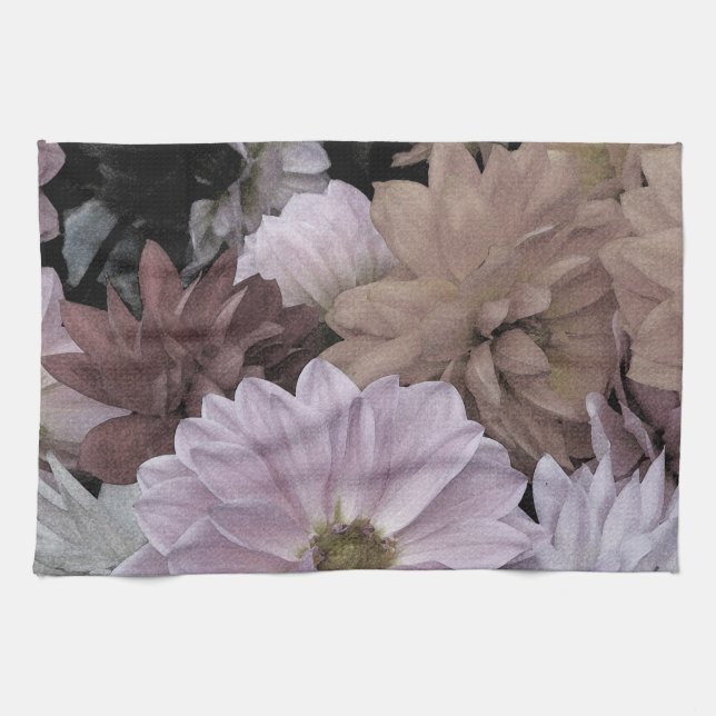 Floral Abstract Dahlia Garden Flowers Tea Towel (Horizontal)