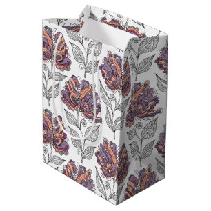 Floral Abstract Doodle Art Style Pink Purple Medium Gift Bag
