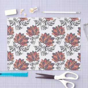Floral Abstract Doodle Art Style Purple Rust Peach Tissue Paper