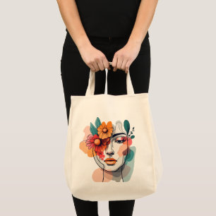 Floral Abstract Face Art Tote Bag