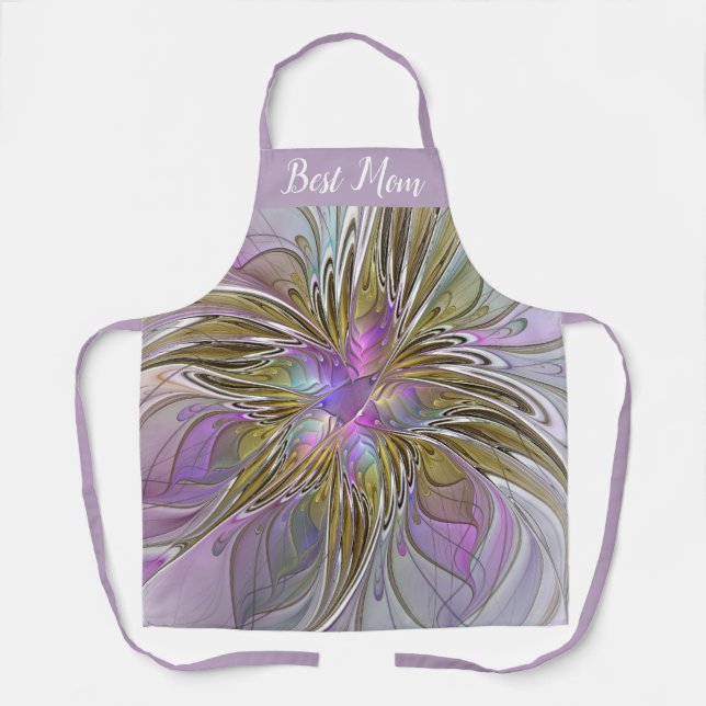 Floral Abstract Fractal With Pink & Gold Best Mum Apron (Front)