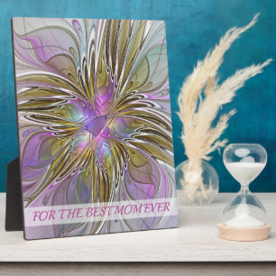 Floral Abstract Fractal With Pink & Gold Best Mum Plaque