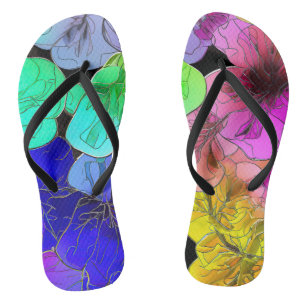 Floral Abstract in Stained Glass Flip Flops