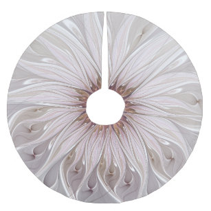 Floral , Abstract Modern Pastel Flower Fractal Art Brushed Polyester Tree Skirt