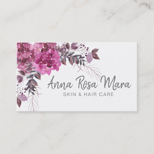 *~* Floral Abstract Modern Watercolor Hygrangea Business Card (Front)