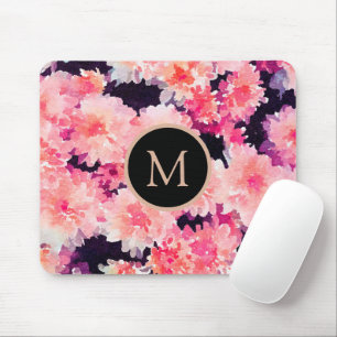 Floral abstract monogram pink watercolor mouse mat