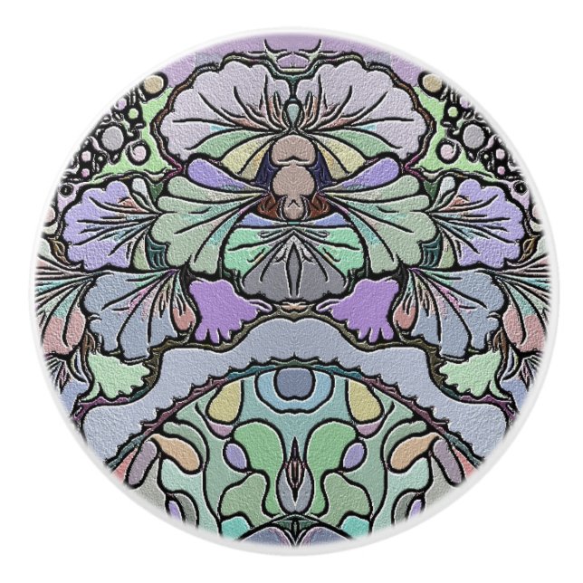 Floral abstract purple pansy mosaic pattern ceramic knob (Front)