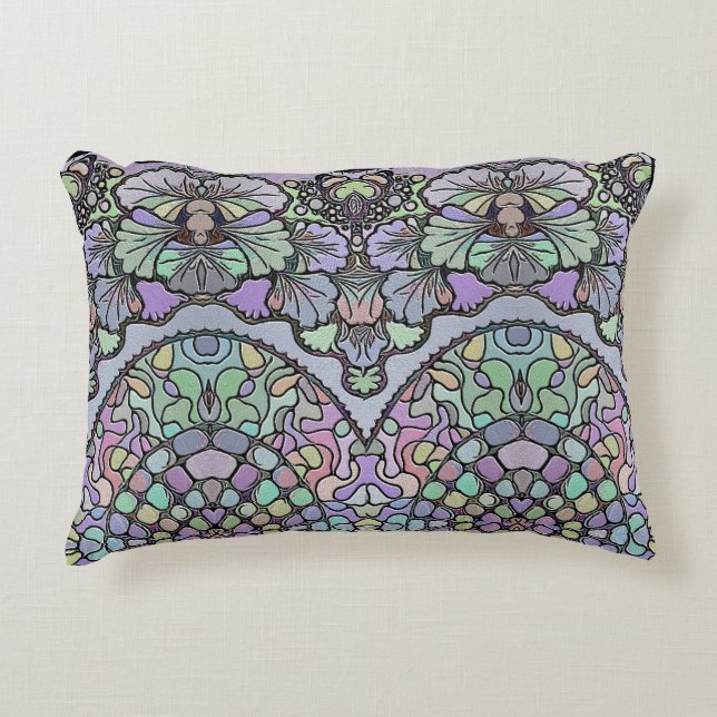 Floral abstract purple pansy mosaic pattern decorative cushion (Front)