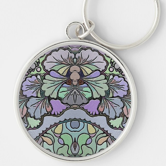 Floral abstract purple pansy mosaic pattern key ring (Front)