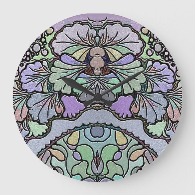 Floral abstract purple pansy mosaic pattern large clock (Front)