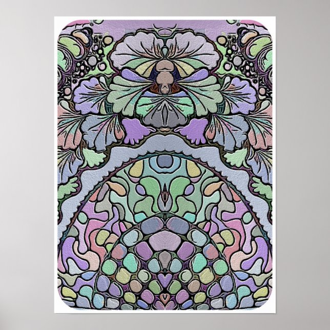 Floral abstract purple pansy mosaic pattern poster (Front)