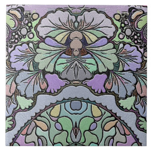 Floral abstract purple pansy mosaic pattern tile