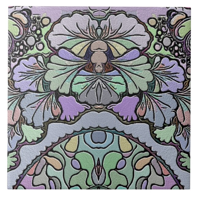 Floral abstract purple pansy mosaic pattern tile (Front)