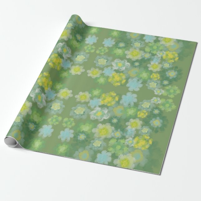 Floral Abstract Salty Watercolor Painting Pattern  Wrapping Paper (Unrolled)