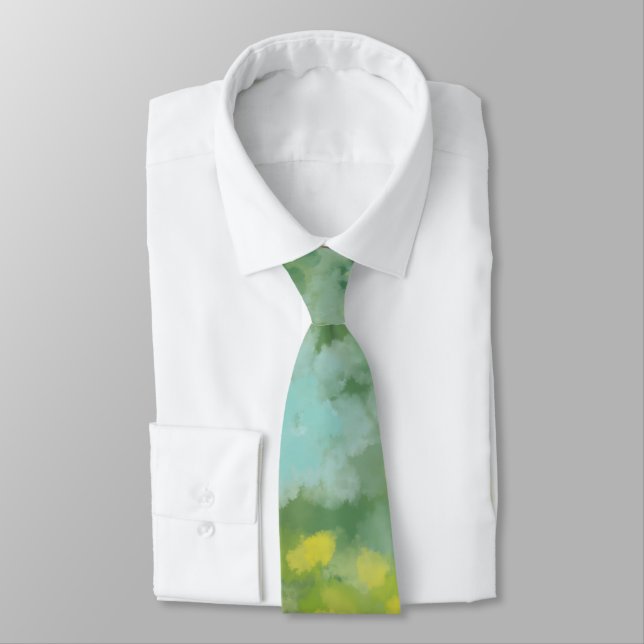 Floral Abstract Salty Watercolor Painting  Tie (Tied)