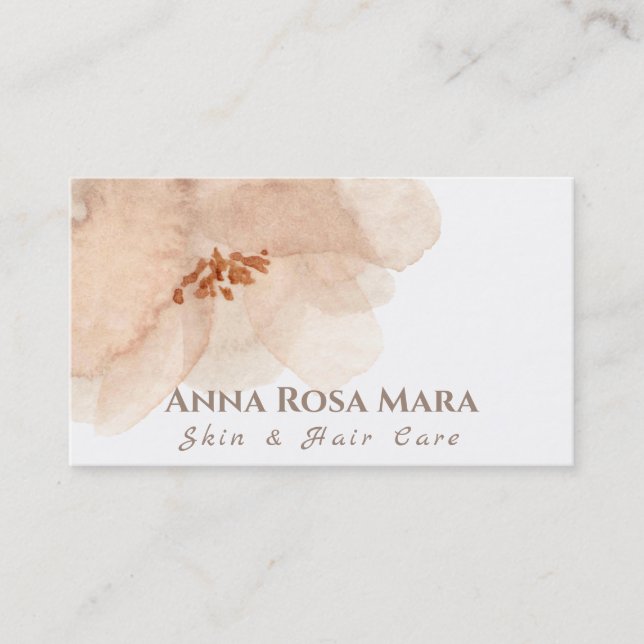 *~* Floral Abstract Soft Beige Peach Watercolor Business Card (Front)