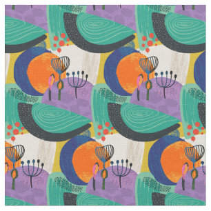 Floral Abstract Teal Purple Pattern Fabric