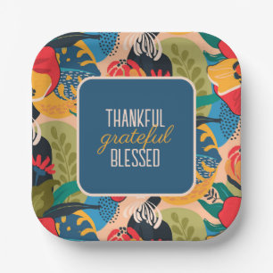 Floral Abstract Thankful Grateful Blessed Paper Plate