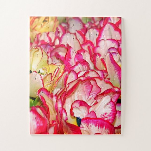 Floral Abstract Tulip Petals Flowers Pink White Jigsaw Puzzle (Vertical)