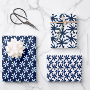 Floral Abstract Watercolor Indigo Blue White Wrapping Paper Sheet