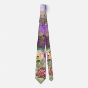 Floral Abstract Watercolor Painting Tie