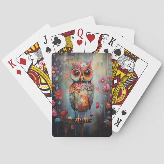 Floral Abstract Wise Owl Playing Cards (Back)
