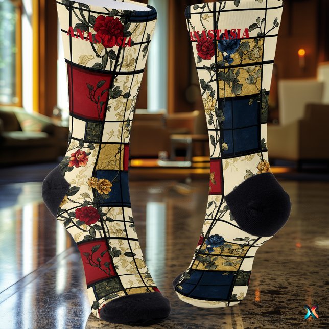Floral Abstract with Elegant Geometric Design Socks (Creator Uploaded)