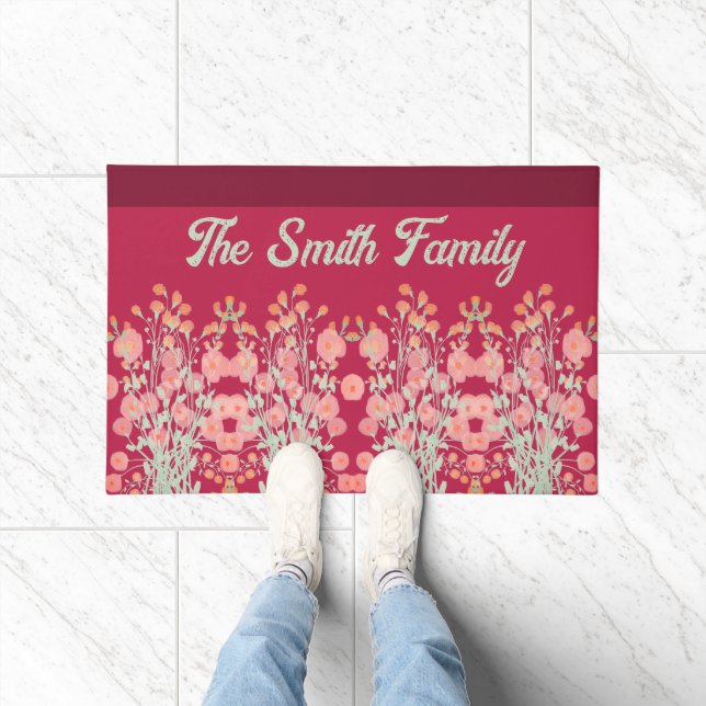 Floral Accented Burgundy Doormat (Indoor)