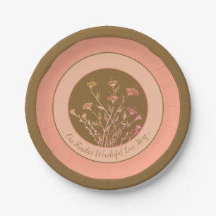 Floral Accented Peach Paper Plate