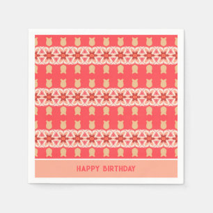 Floral Accented Prtty Rust Pink And Coral Designer Napkin