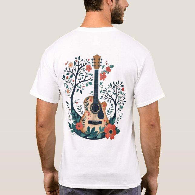 🎸 "Floral Acoustic Guitar" – Artistic Music Lover T-Shirt (Back)