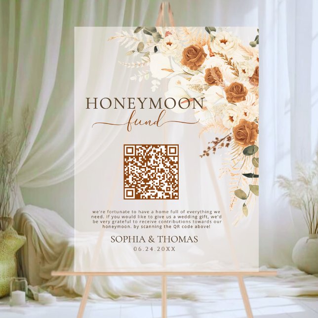 Floral Acrylic Honeymoon Fund QR Code Wedding Sign (Creator Uploaded)