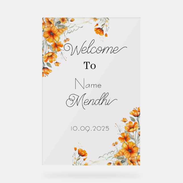 Floral Acrylic Mendhi sign  (Front)
