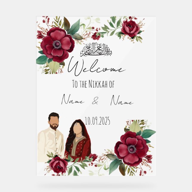 Floral acrylic Nikkah  Acrylic Sign (Front)