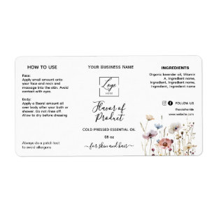 Floral Add your logo Essential Oil Bottle Label