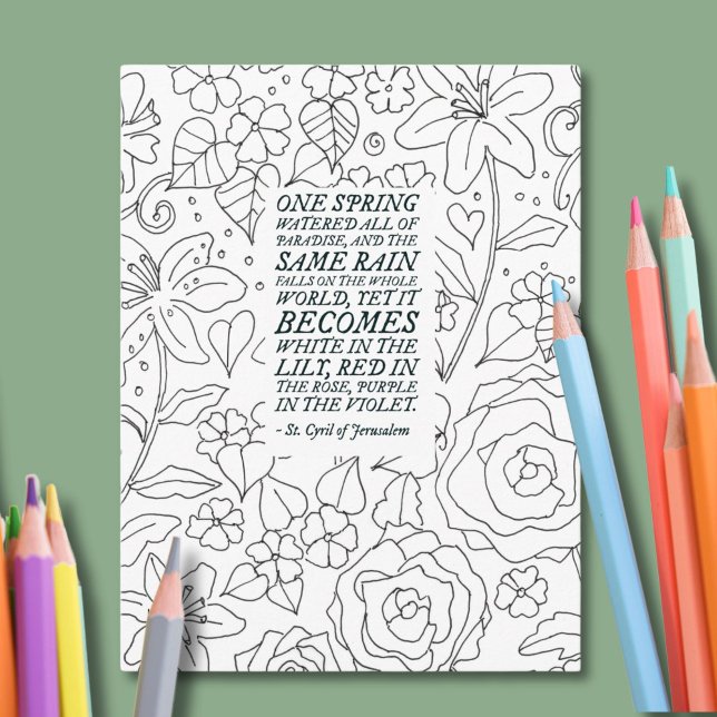Floral Adult Colouring Saint Quote Postcard (This saint quote postcard features my own original floral art.)