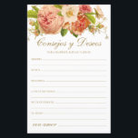 Floral Advice and Wishes Spanish<br><div class="desc">These lovely, botanical, handwritten Spanish script Advice & Wishes (Consejos y Deseos) sheets with elegant blush pink and cream flowers at the top and beautiful gold fonts are perfect to have bridal shower, rehearsal dinner or wedding guests fill out for the happy couple. People will love having the prompts -...</div>