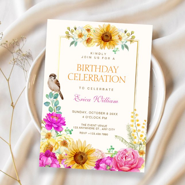 Floral aesthetic birthday invitation (Creator Uploaded)