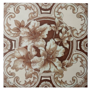 Floral Aesthetic Victorian Brown Beige Cream Repro Tile