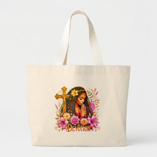 Floral African American Afrocentric Praying Women  Large Tote Bag