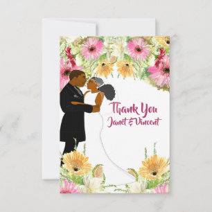 Floral African American Wedding Couple Thank You