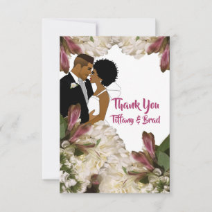 Floral African American Wedding Couple Thank You