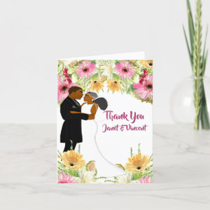 Floral African American Wedding Thank You 