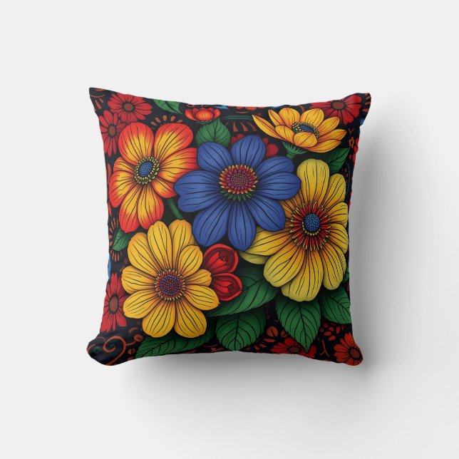 Floral African Tribal Patterns Cushion (Front)