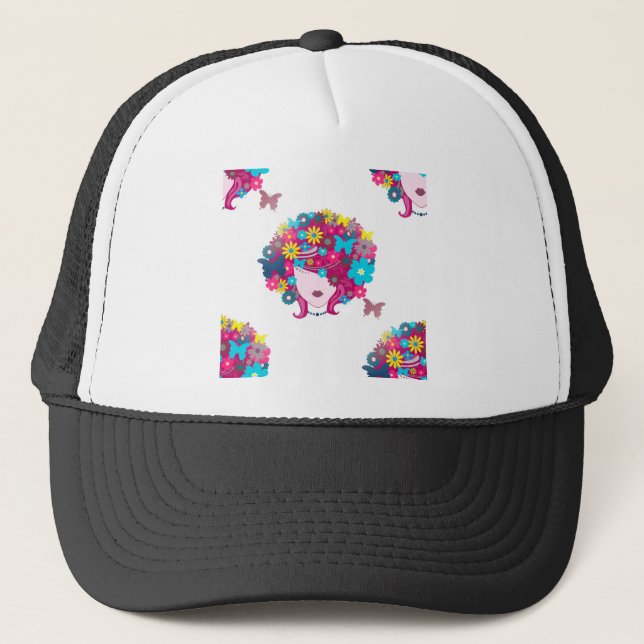 floral afro trucker hat (Front)