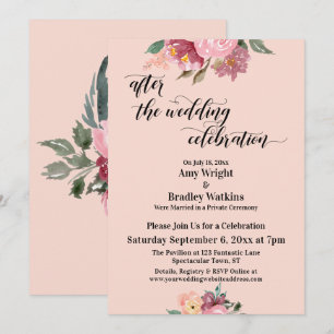 Floral After the Wedding Celebration, Blush Pink Invitation