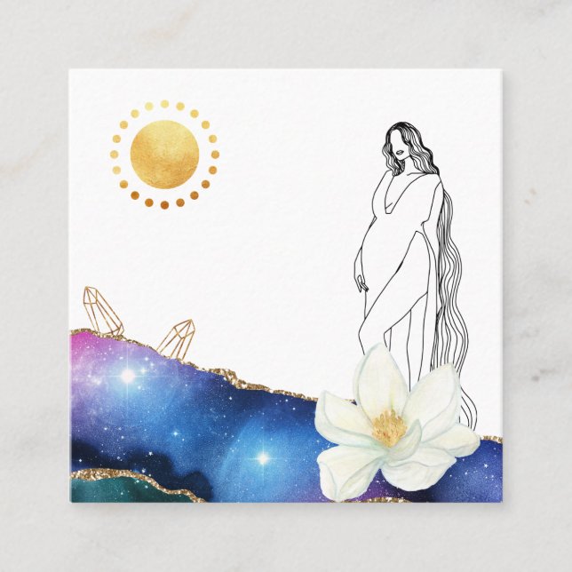 *~* Floral Agate Birthing Cosmic Midwife Doula Square Business Card (Front)
